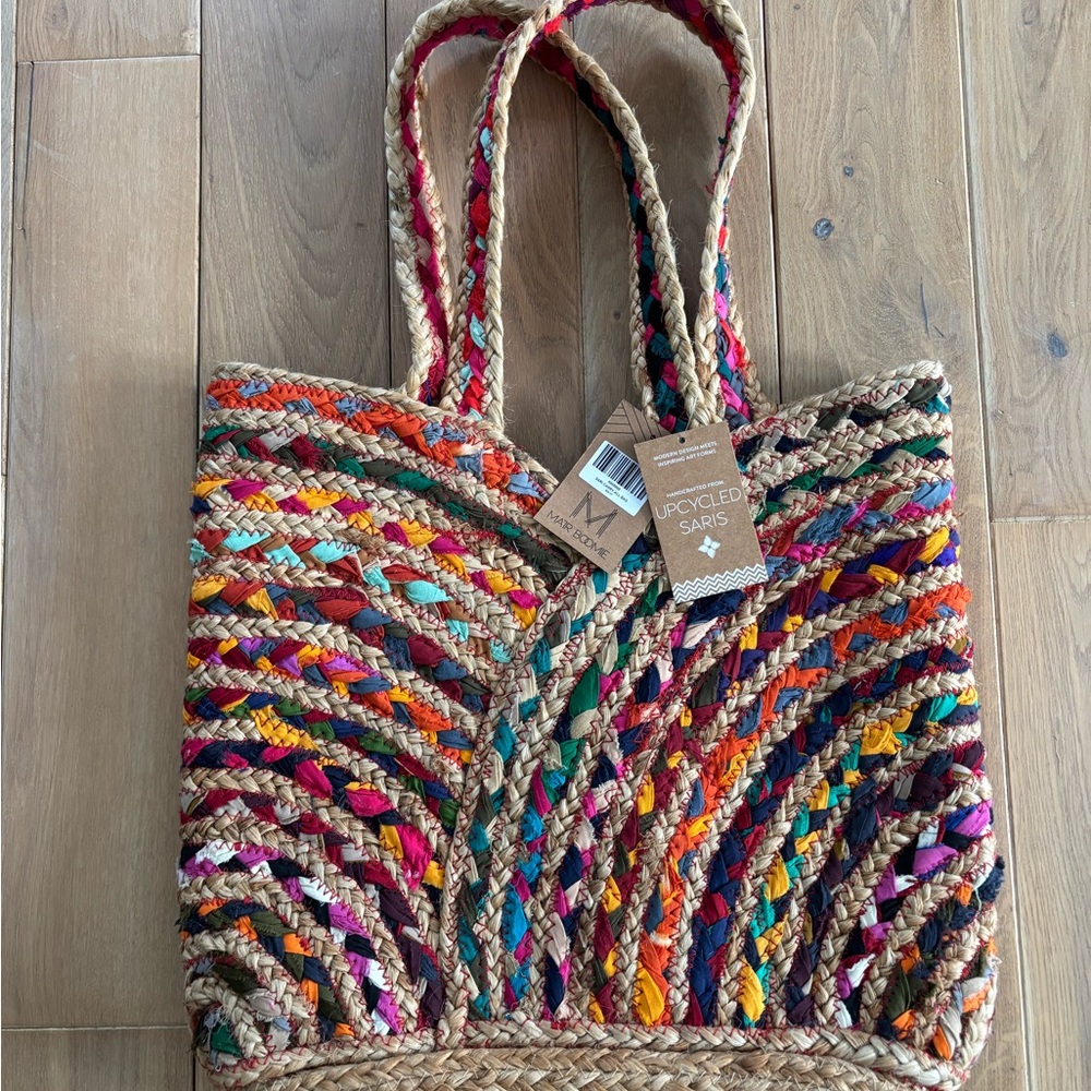 Colorful Braided Tote Bag - Multicolor; Repurposed Sari Carry-all Bag